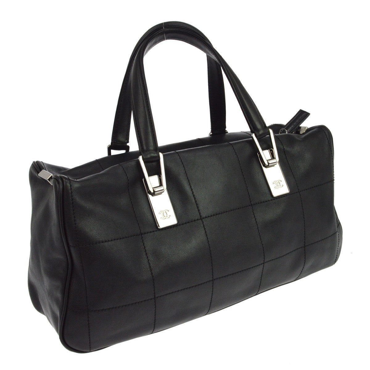Chanel Square Stitch Boston Quilted Leather Black Leather Travel Bag Bag (Pre-Owned)