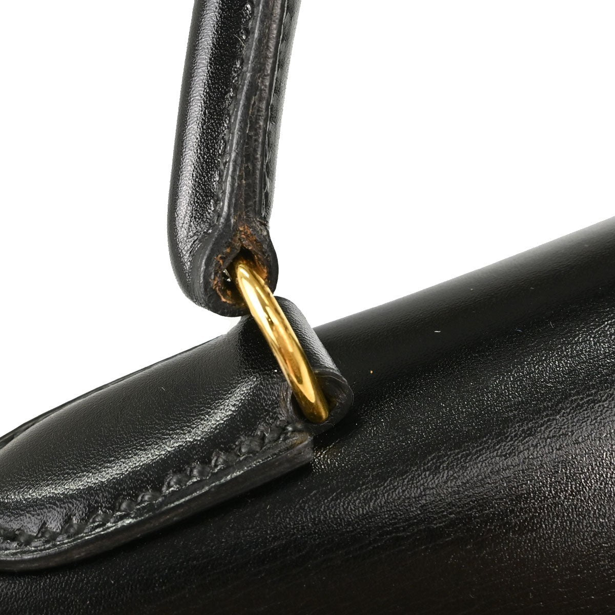 Hermes Kelly Black Box Calf With Gold Hardware Black Calfskin Handbag (Pre-Owned)