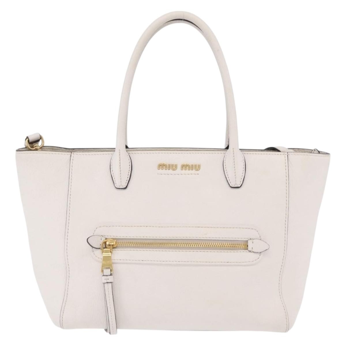 Miu Miu Madras Front Zip Leather White Leather Tote Bag Bag (Pre-Owned)