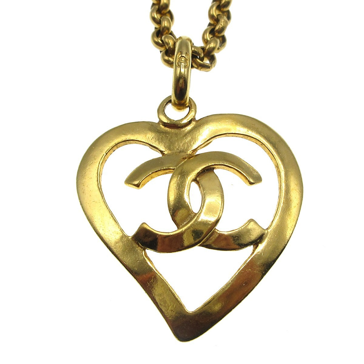 Chanel Cc Heart Pendant Metal Gold Gold_Plated Necklace Jewelry (Pre-Owned)