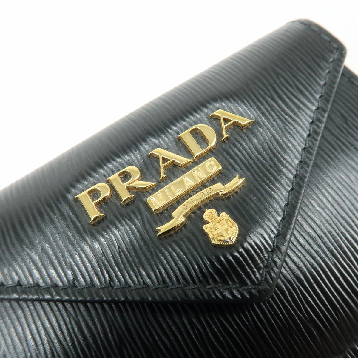 Prada Envelope Trifold Saffiano Leather Black Leather Wallets Accessory (Pre-Owned)