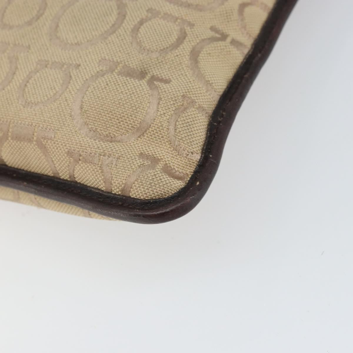 Salvatore Ferragamo Gancini Canvas Beige Canvas Shoulder Bag Bag (Pre-Owned)