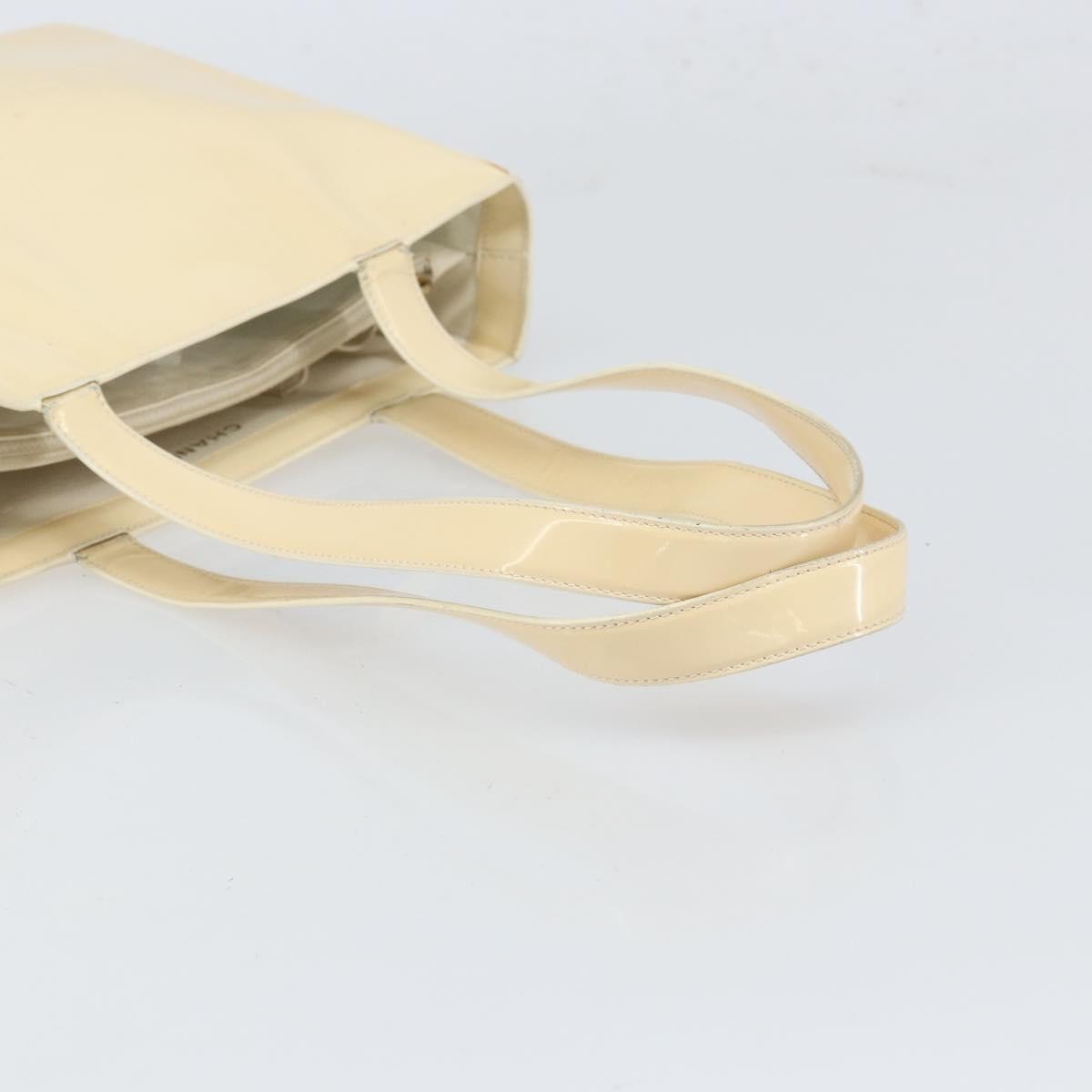Chanel Vintage Embossed Logo Shoulder Patent Beige Patent_Leather Tote Bag Bag (Pre-Owned)