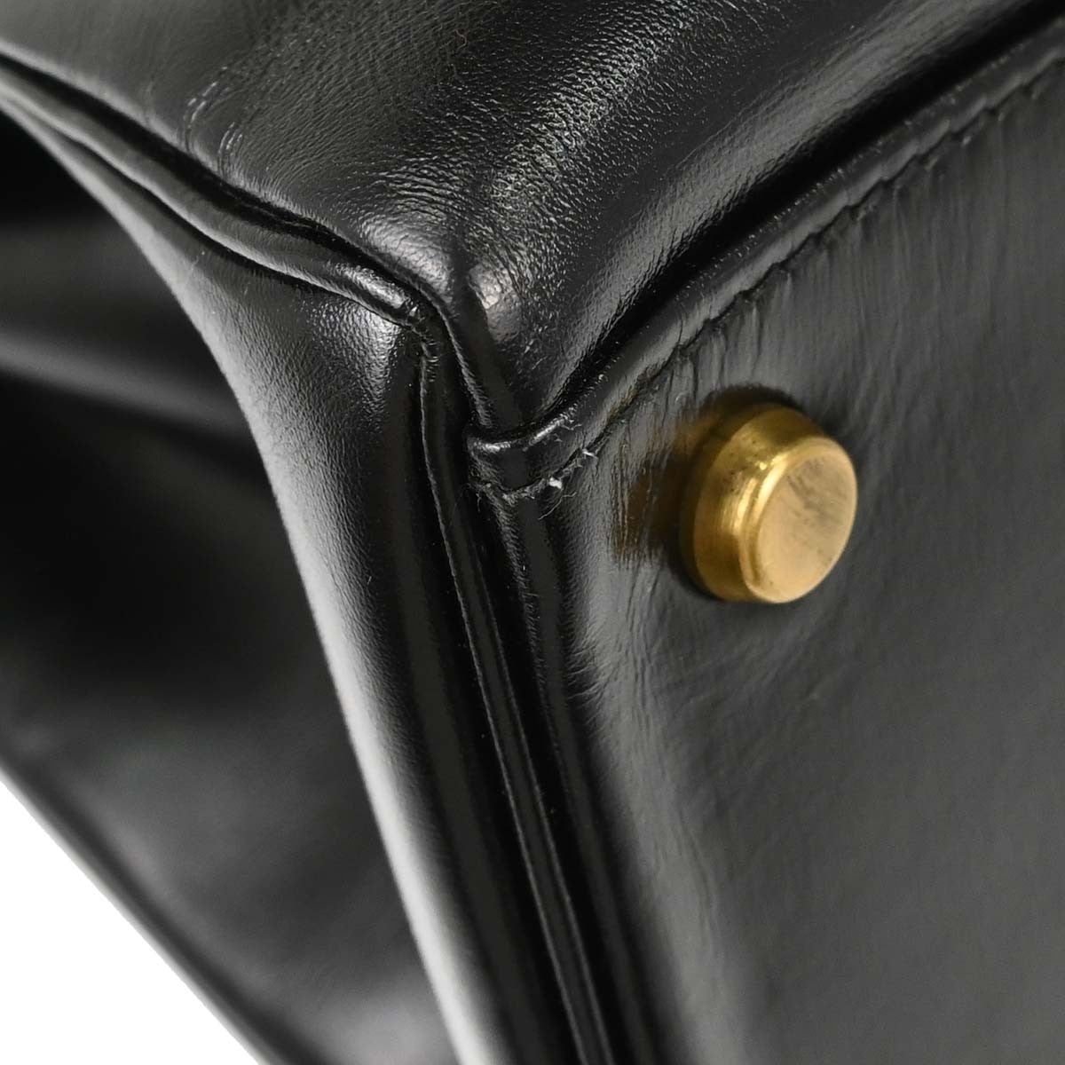 Hermes Kelly Black Box Calf With Gold Hardware Black Calfskin Handbag (Pre-Owned)
