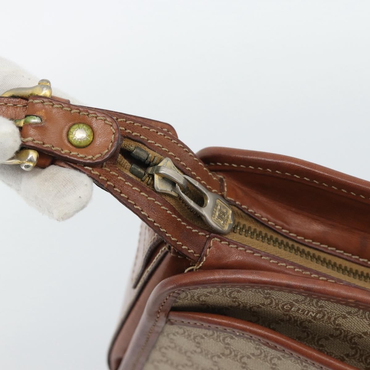 Celine Vintage Macadam Canvas And Leather Beige Canvas Shoulder Bag Bag (Pre-Owned)