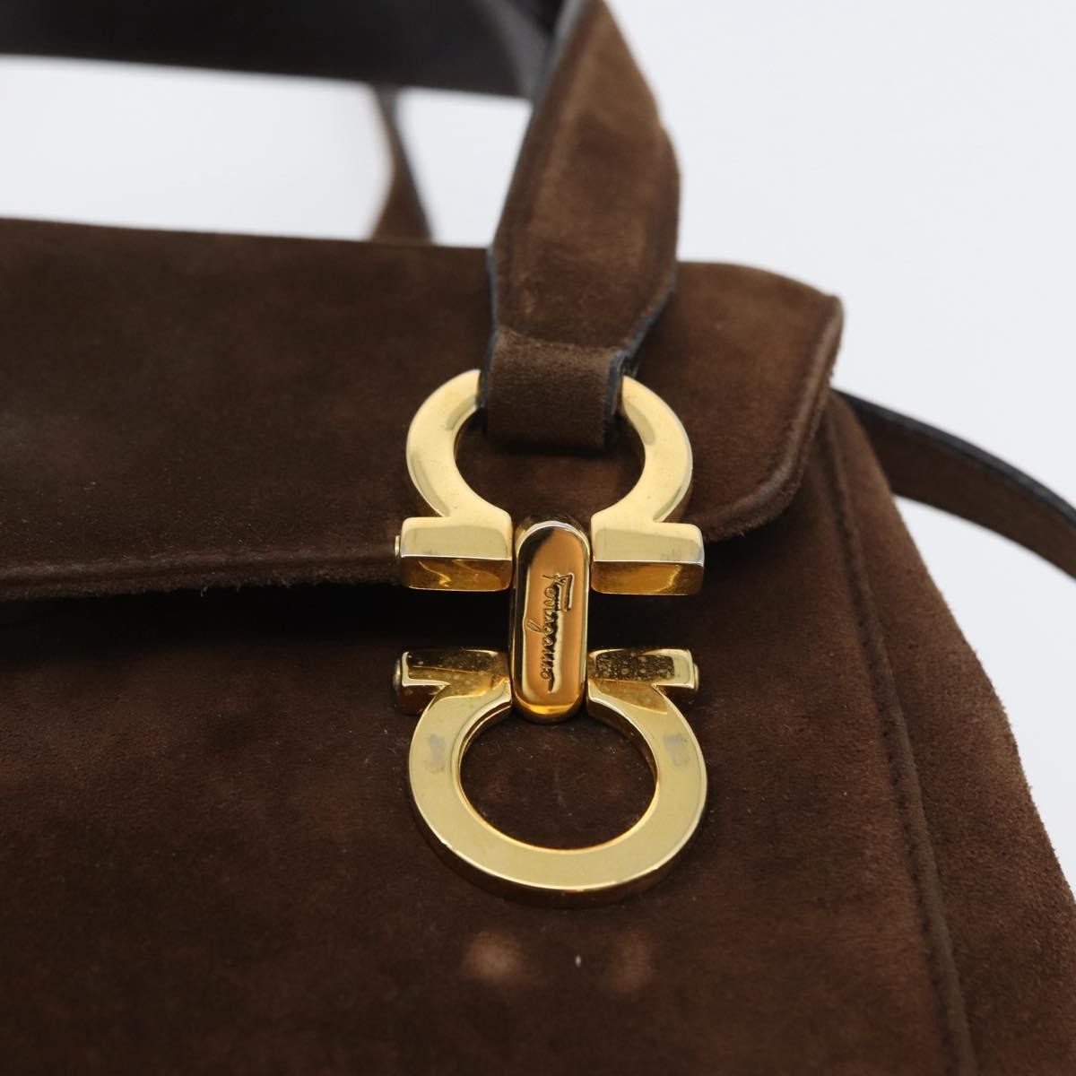Salvatore Ferragamo Gancini Suede Brown Suede Shoulder Bag Bag (Pre-Owned)