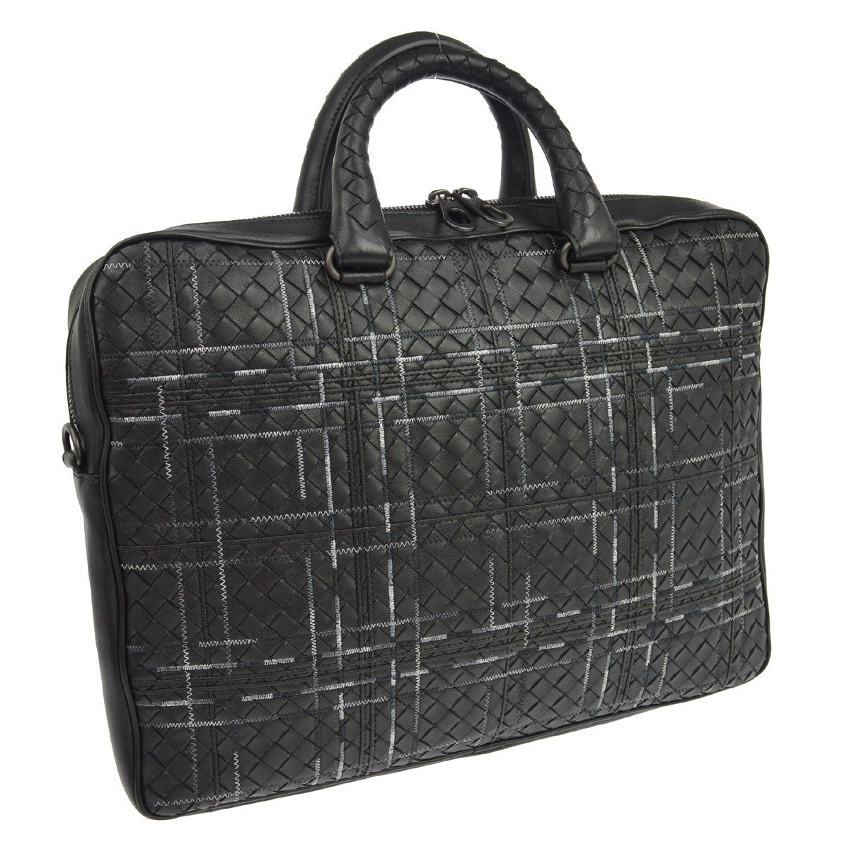 Bottega Veneta Soft Slim Intrecciato Nappa Black Leather Briefcase Bag (Pre-Owned)