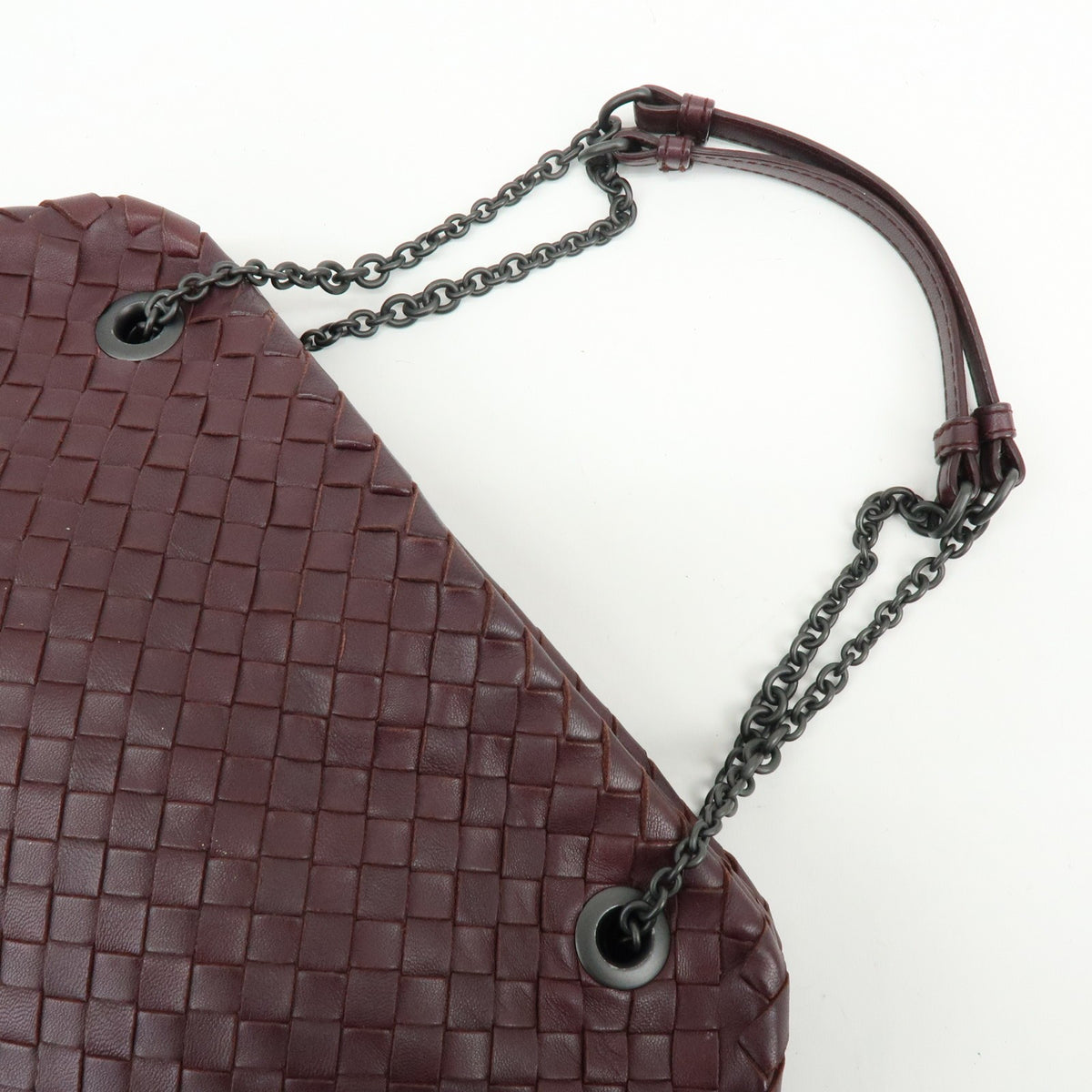 Bottega Veneta Double Chain Intrecciato Nappa Burgundy Leather Tote Bag Bag (Pre-Owned)