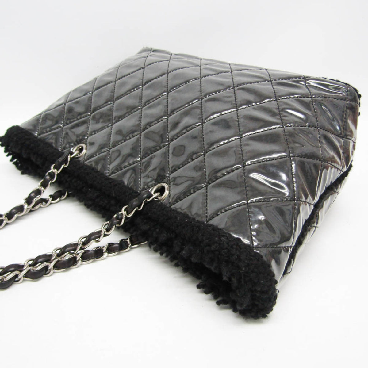 Chanel Funny Tweed Quilted Vinyl Black Plastic Tote Bag Bag (Pre-Owned)