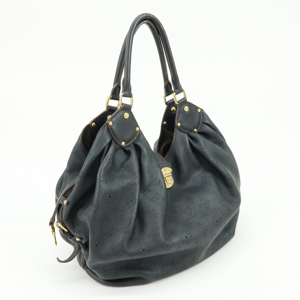 Louis Vuitton L Hobo Mahina Leather Black Leather Shoulder Bag Bag (Pre-Owned)