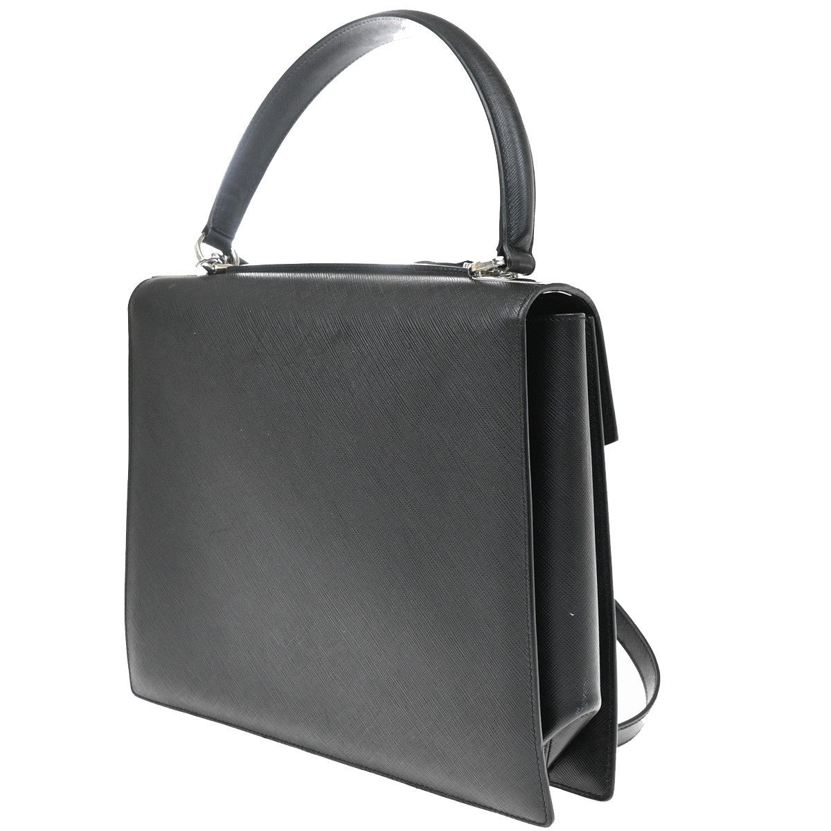 Salvatore Ferragamo Double Gancini Top Handle Saffiano Leather Black Leather Handbag (Pre-Owned)