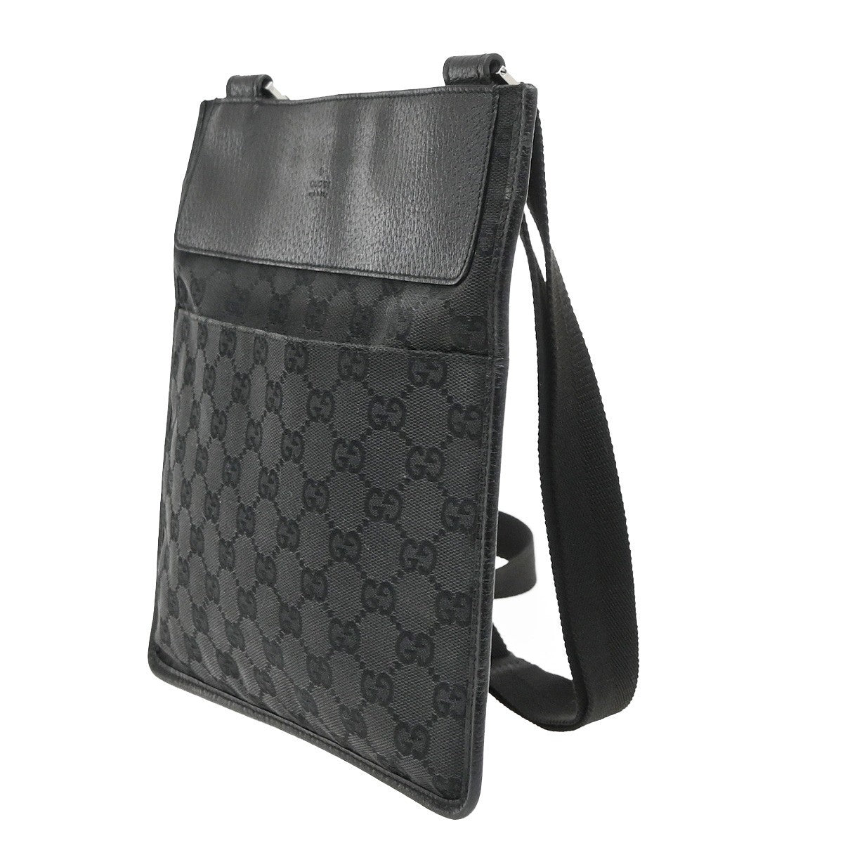 Gucci Vintage Flat Gg Canvas Black Canvas Crossbody Bag Bag (Pre-Owned)
