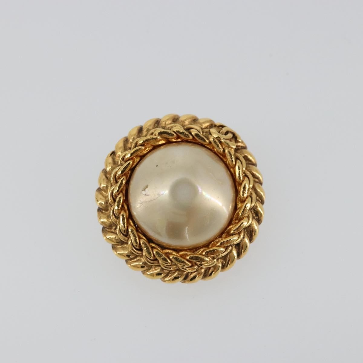 Chanel Vintage Round Clip-On Metal With Faux Pearl Gold Metal Earrings Jewelry (Pre-Owned)