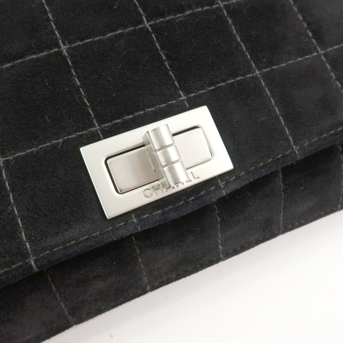 Chanel Chocolate Bar Mademoiselle Flap Quilted Leather Black Suede Handbag (Pre-Owned)