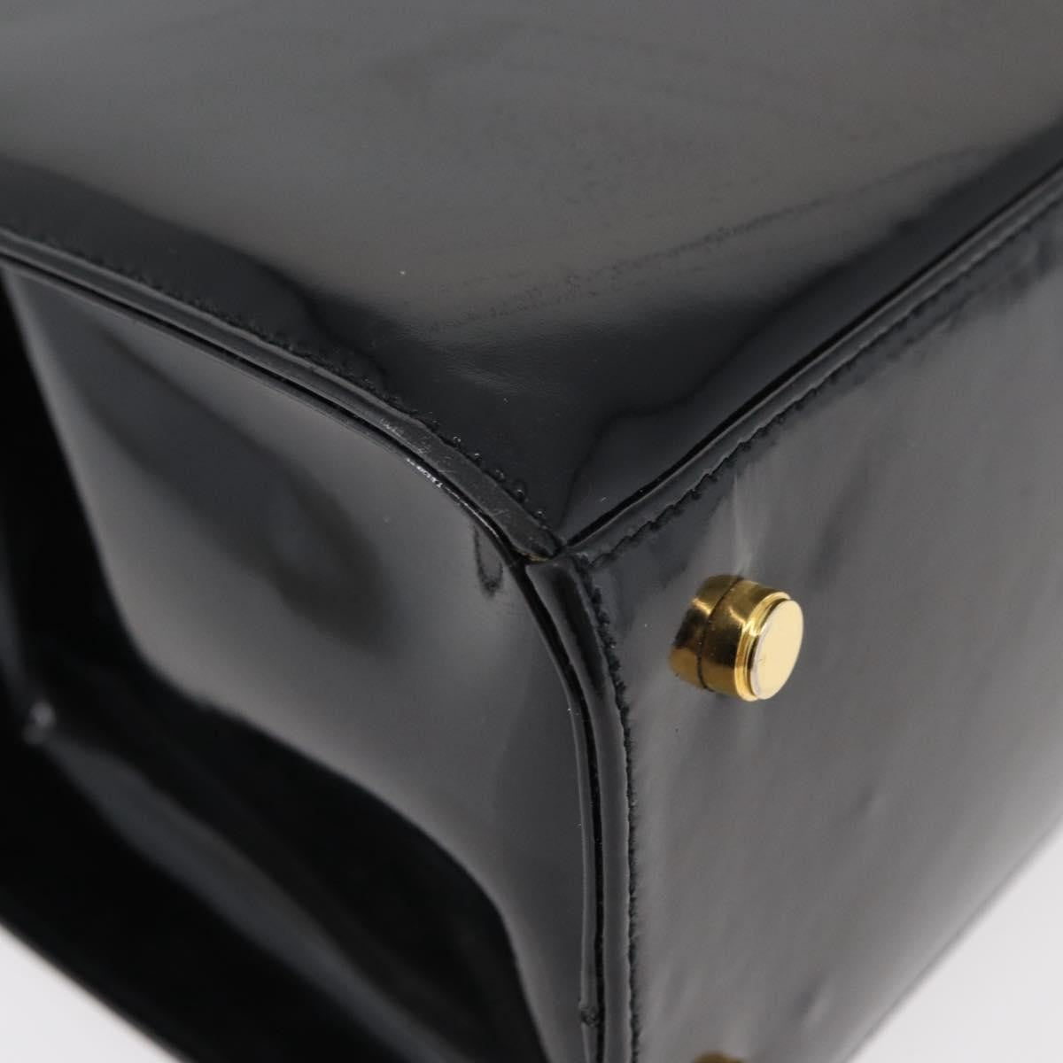 Salvatore Ferragamo Vala Patent Leather Black Patent_Leather Handbag (Pre-Owned)