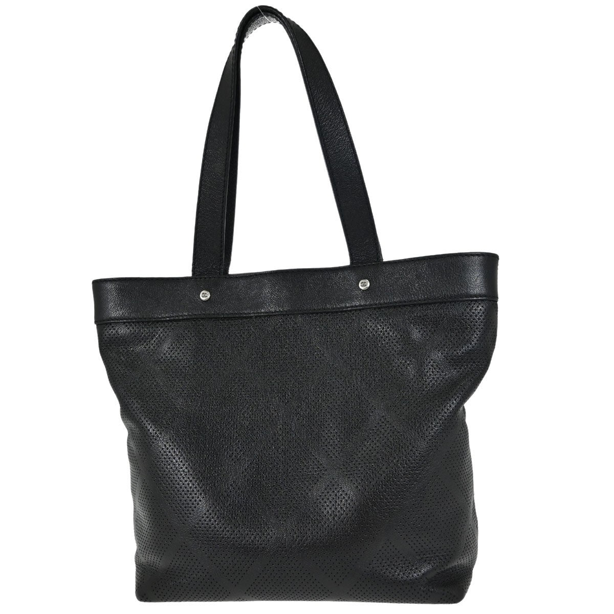 Chanel Cc Tote Perforated Leather Black Leather Tote Bag Bag (Pre-Owned)