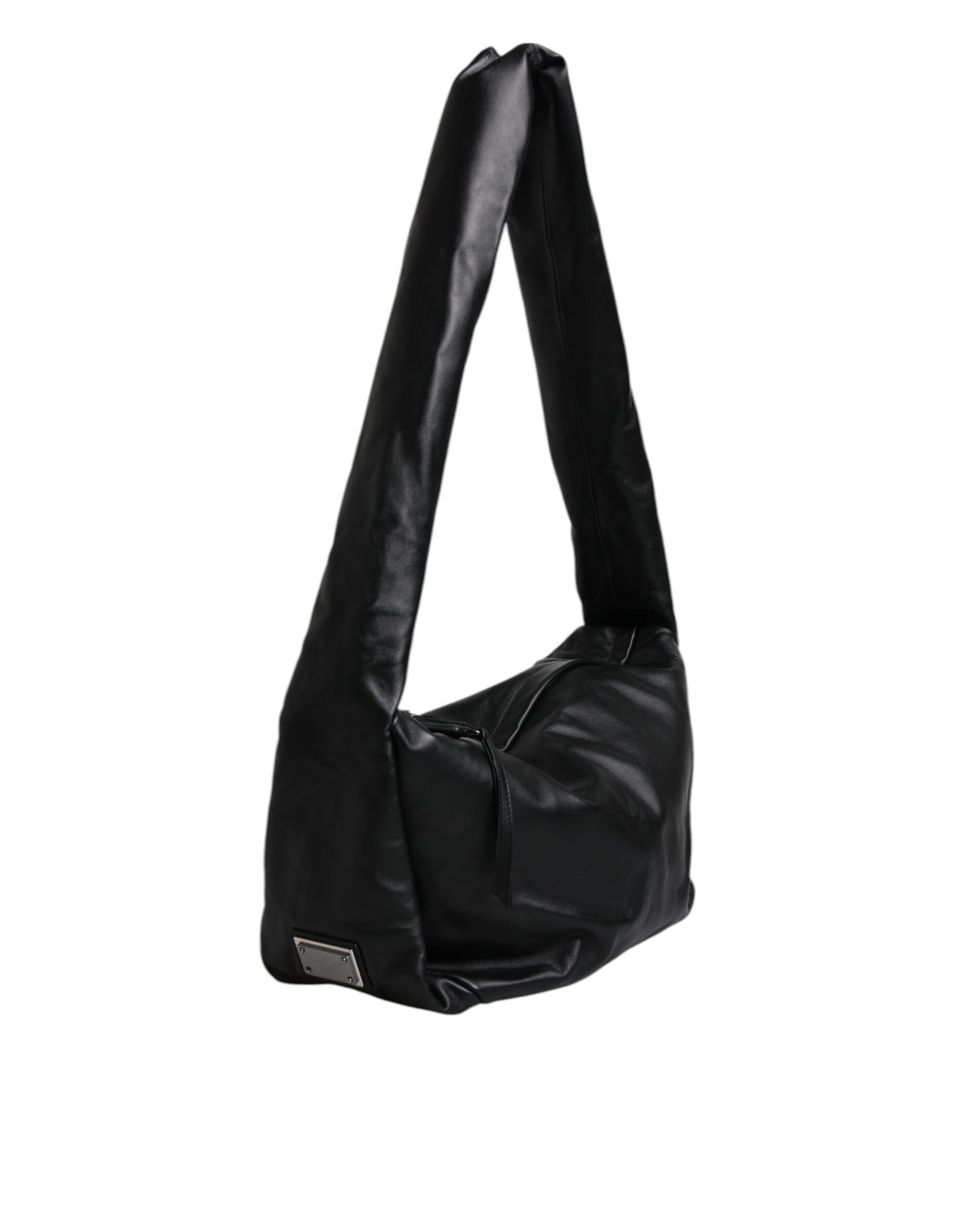 Dolce & Gabbana Black Leather Logo Plaque Shoulder Women's Bag (Pre-Owned)