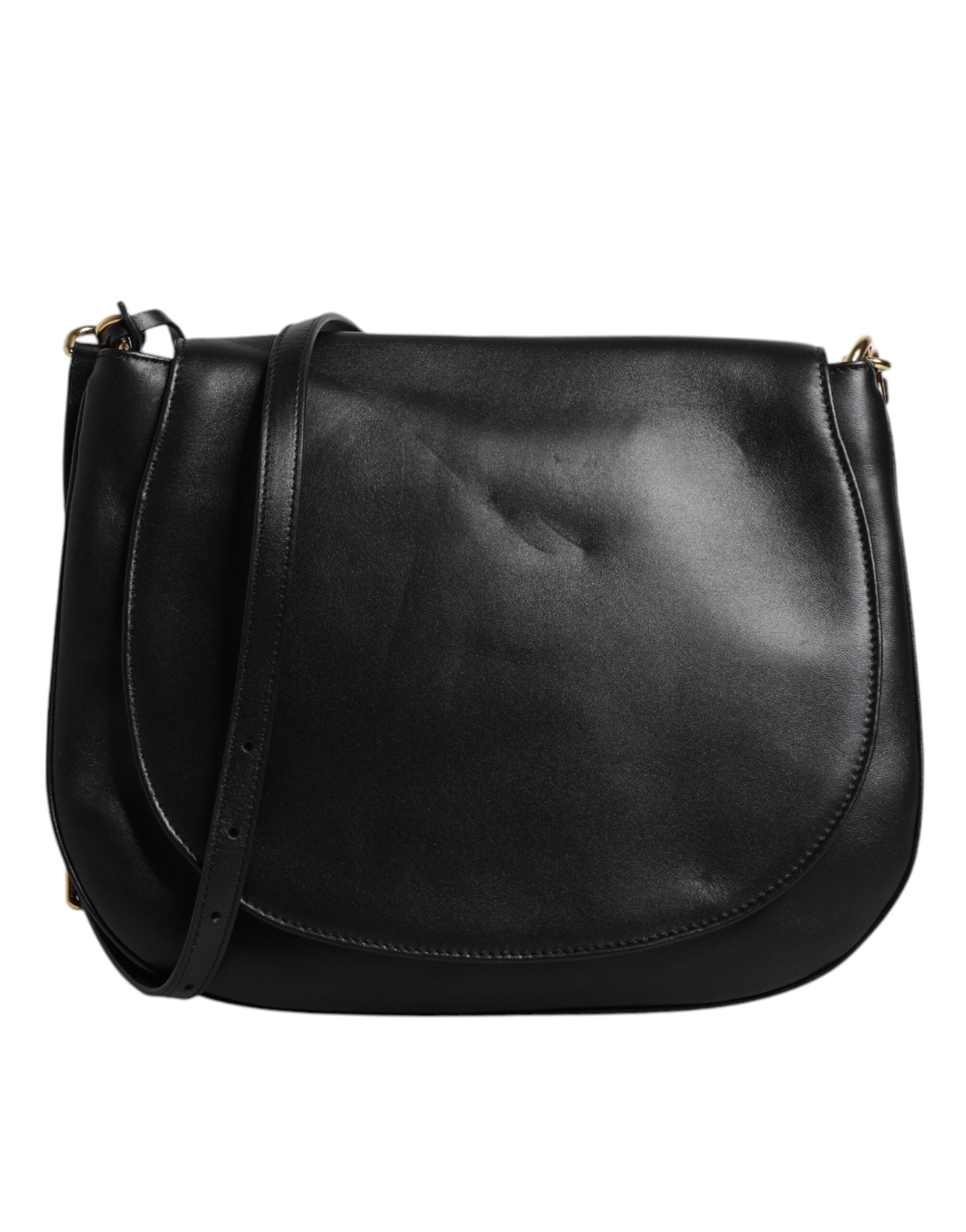 Dolce & Gabbana Black Leather Flap Saddle Shoulder Women's Bag (Pre-Owned)