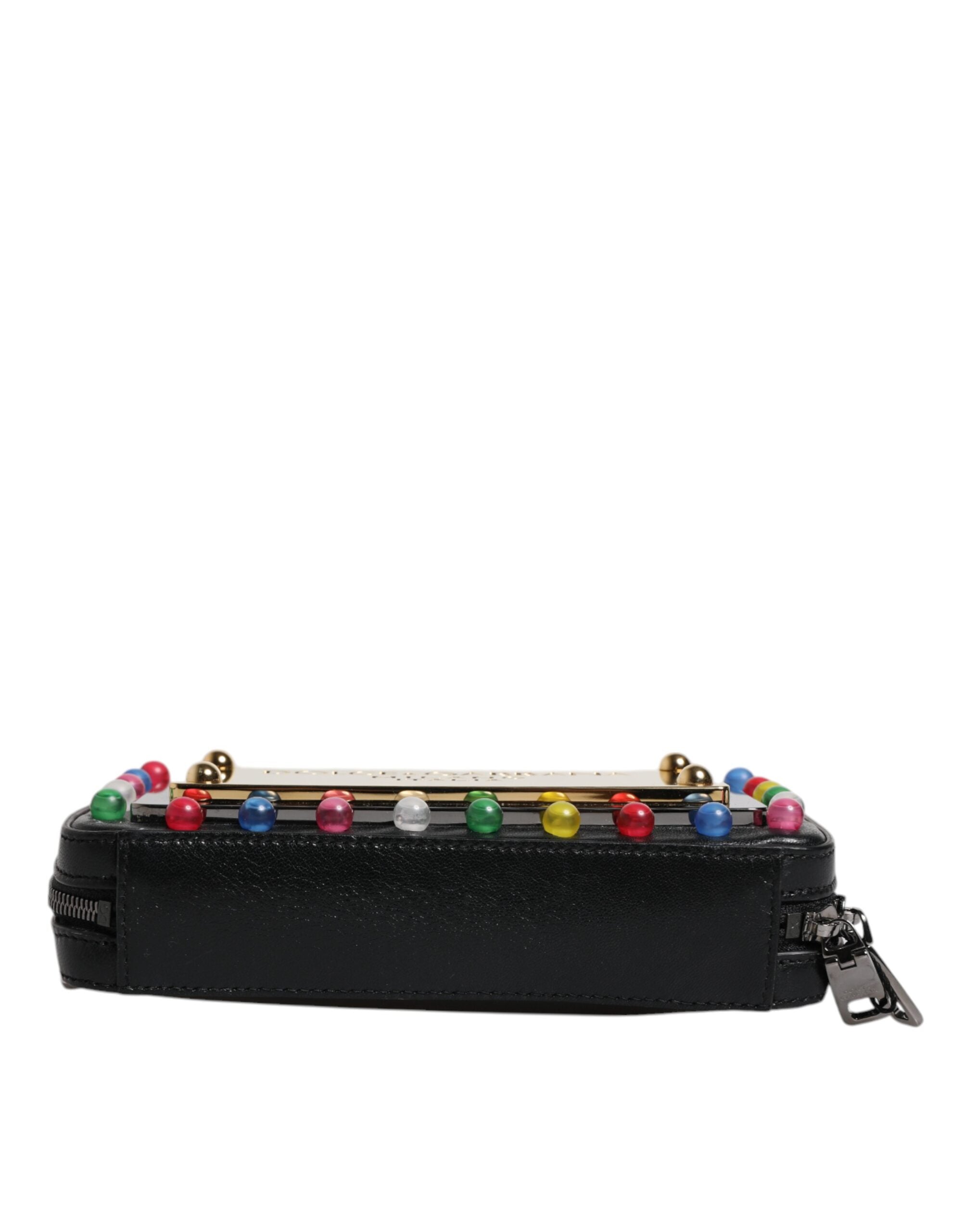 Dolce & Gabbana Black Leather LED Logo Wrist Strap Clutch Women's Bag (Pre-Owned)