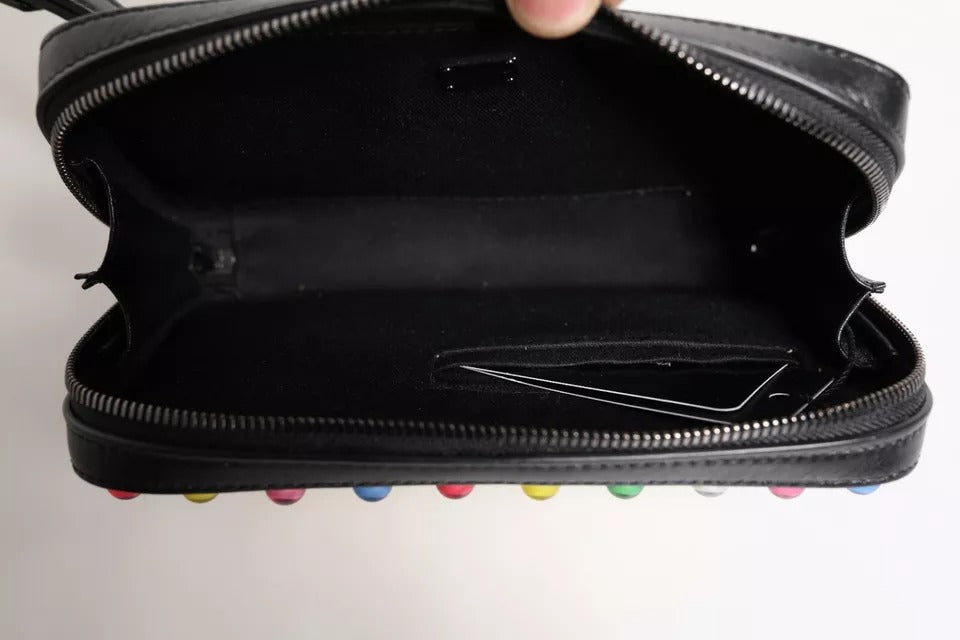 Dolce & Gabbana Black Leather LED Logo Wrist Strap Clutch Women's Bag (Pre-Owned)