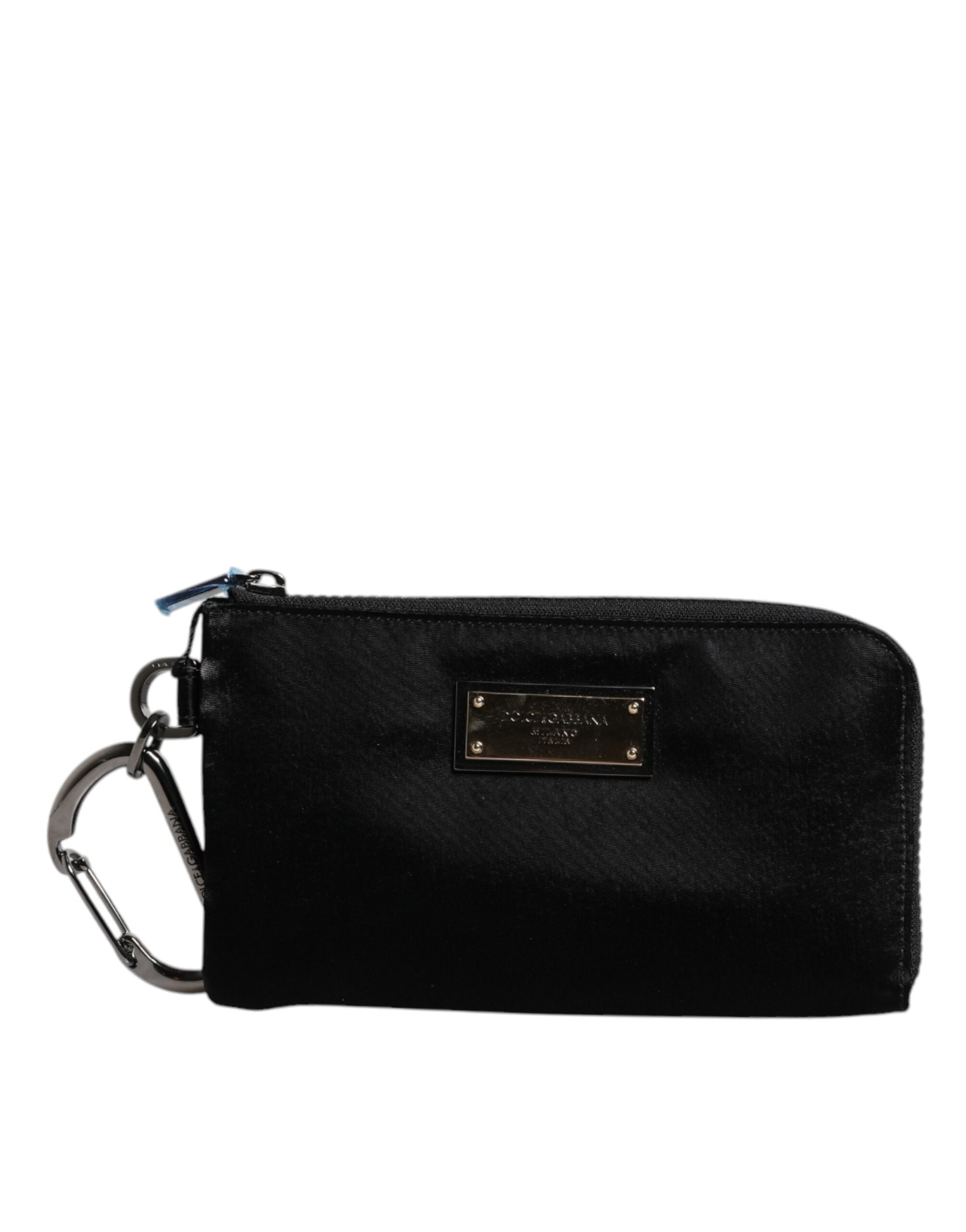 Dolce & Gabbana Black Nylon Logo Plaque Keyring Pouch Clutch Men's Bag