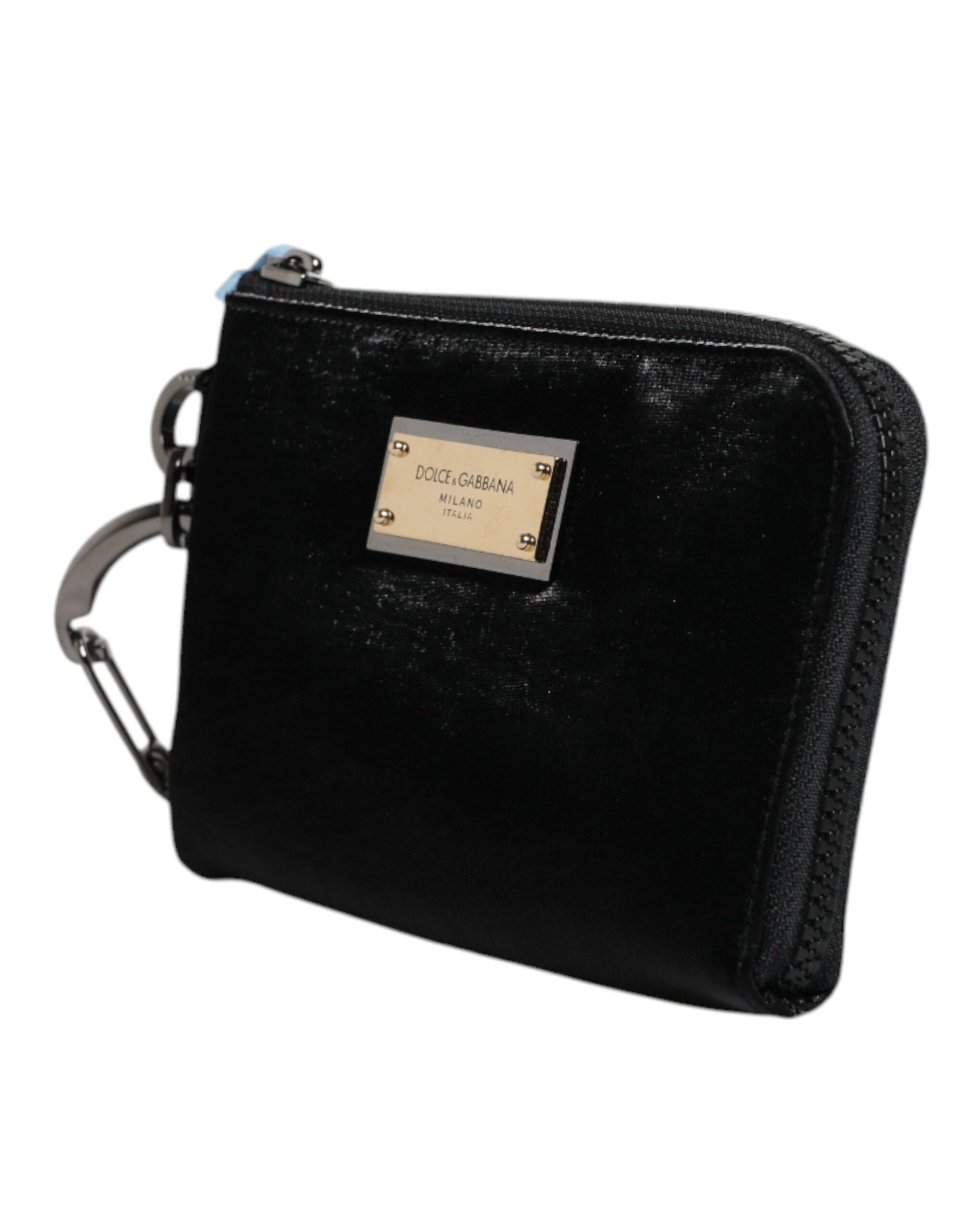 Dolce & Gabbana Black Nylon Logo Plaque Keyring Pouch Clutch Men's Bag