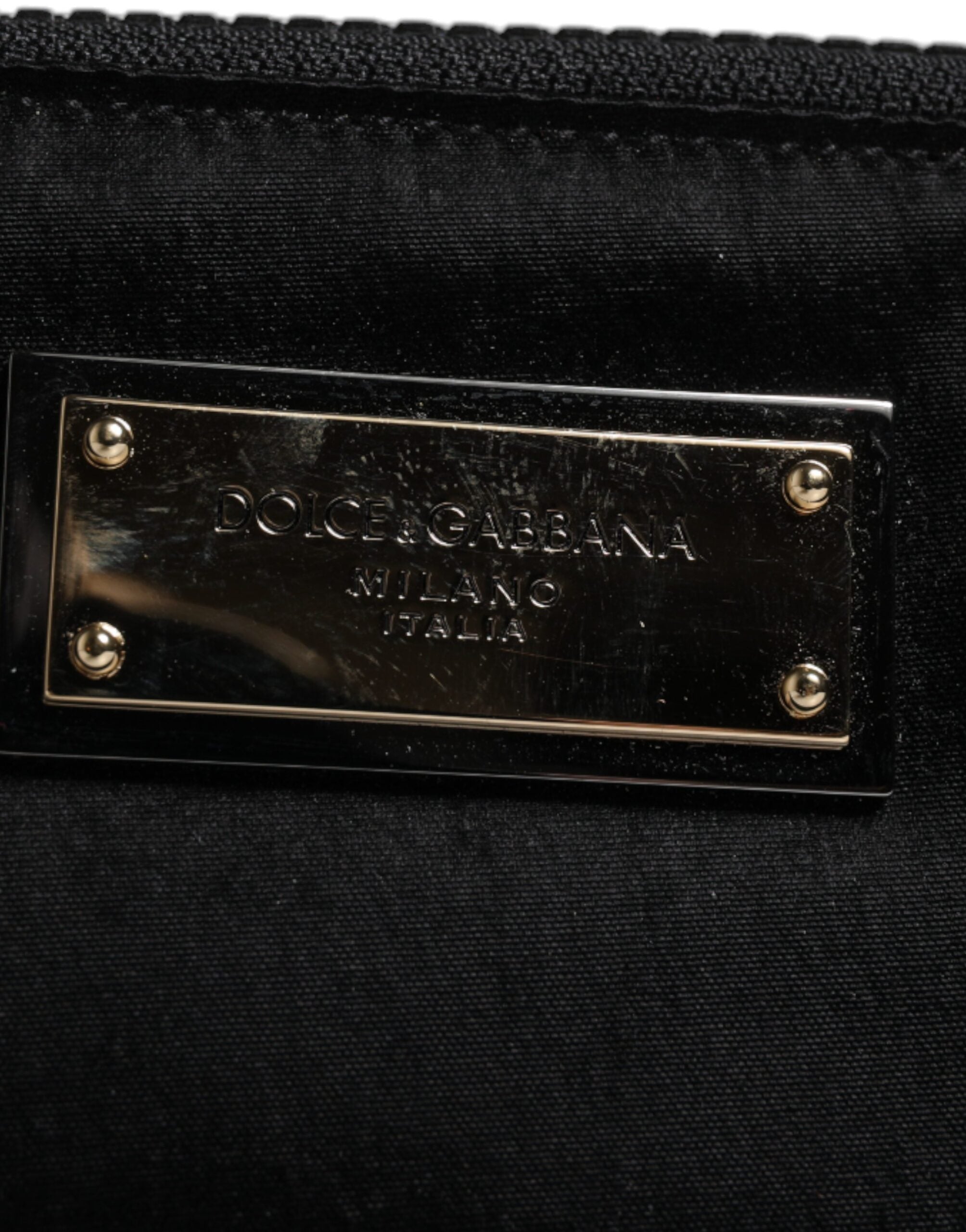 Dolce & Gabbana Black Nylon Logo Plaque Keyring Pouch Clutch Men's Bag