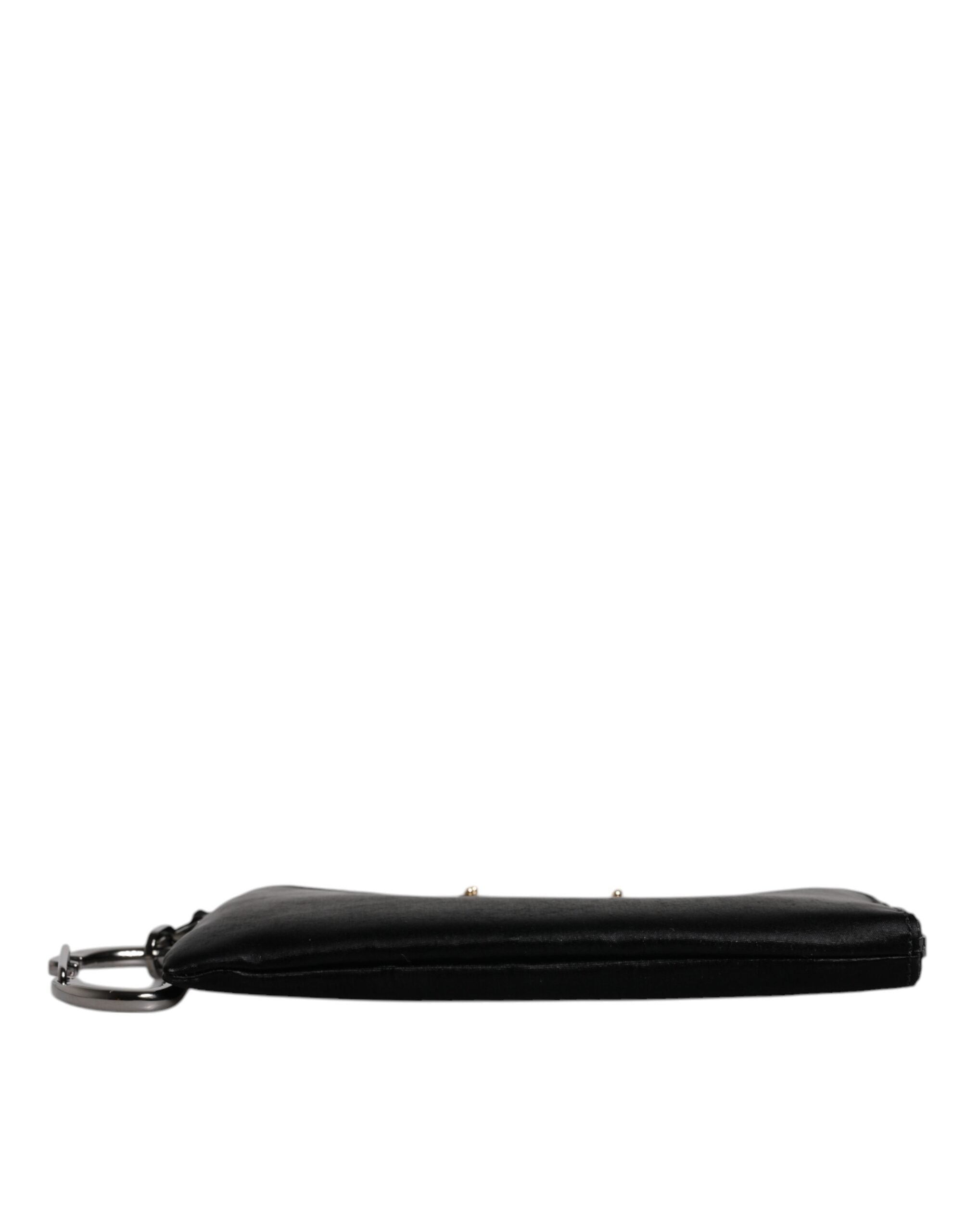 Dolce & Gabbana Black Nylon Logo Plaque Keyring Pouch Clutch Men's Bag
