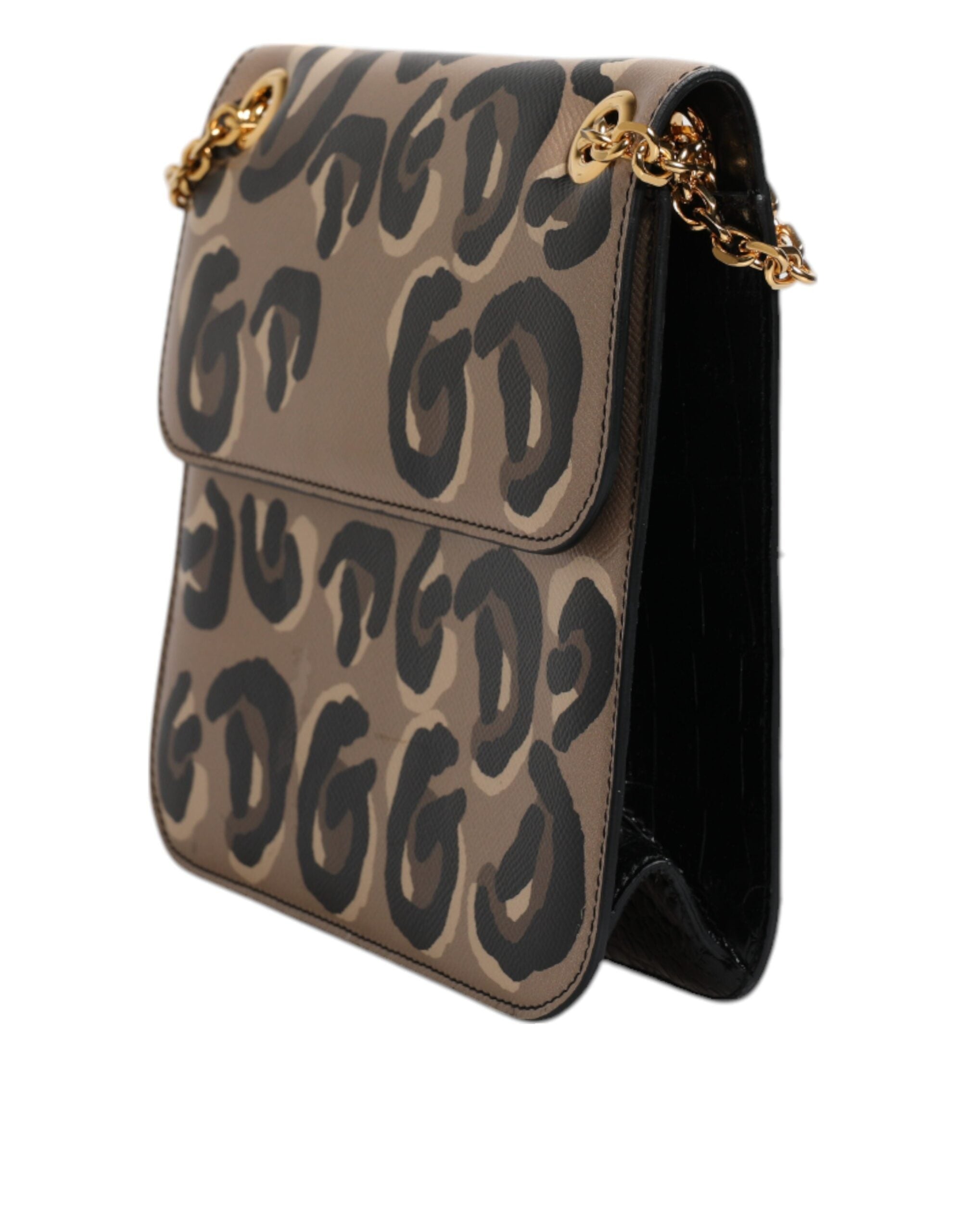 Dolce & Gabbana Beige DG Leopard Pattern Leather Crossbody Women's Bag (Pre-Owned)