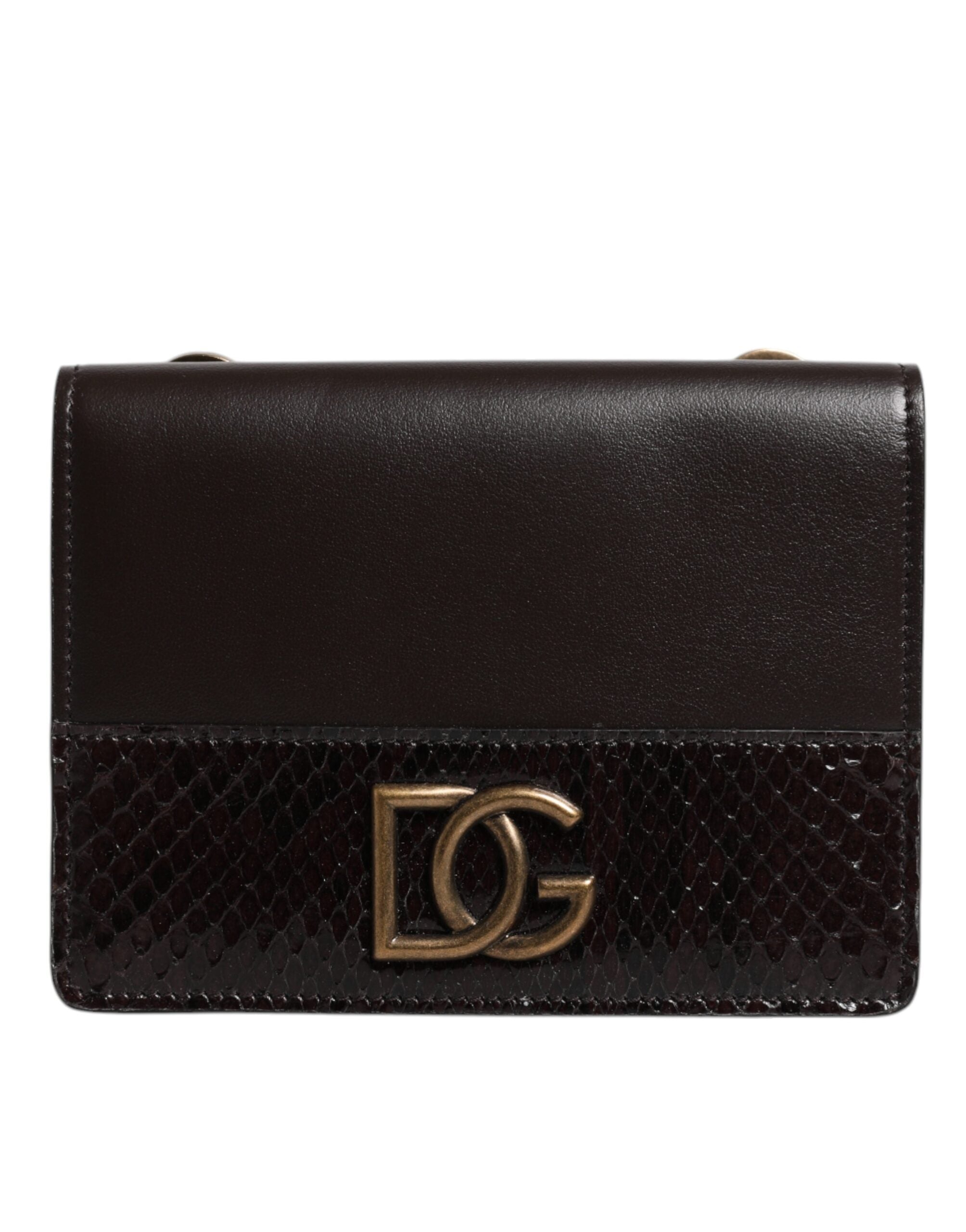 Dolce & Gabbana Brown Leather Bifold DG Logo Cardholder Sling Strap Women's Wallet