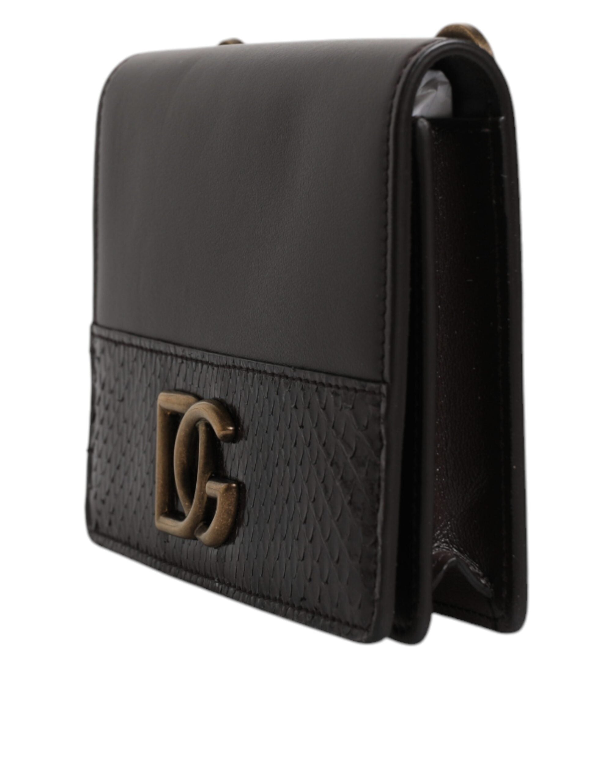Dolce & Gabbana Brown Leather Bifold DG Logo Cardholder Sling Strap Women's Wallet