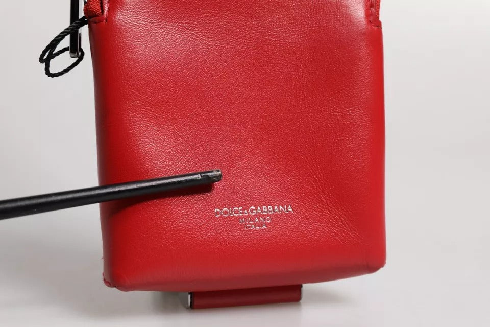 Dolce & Gabbana Red Leather Logo Zip Around Card Holder Wide Strap Men's Wallet (Pre-Owned)