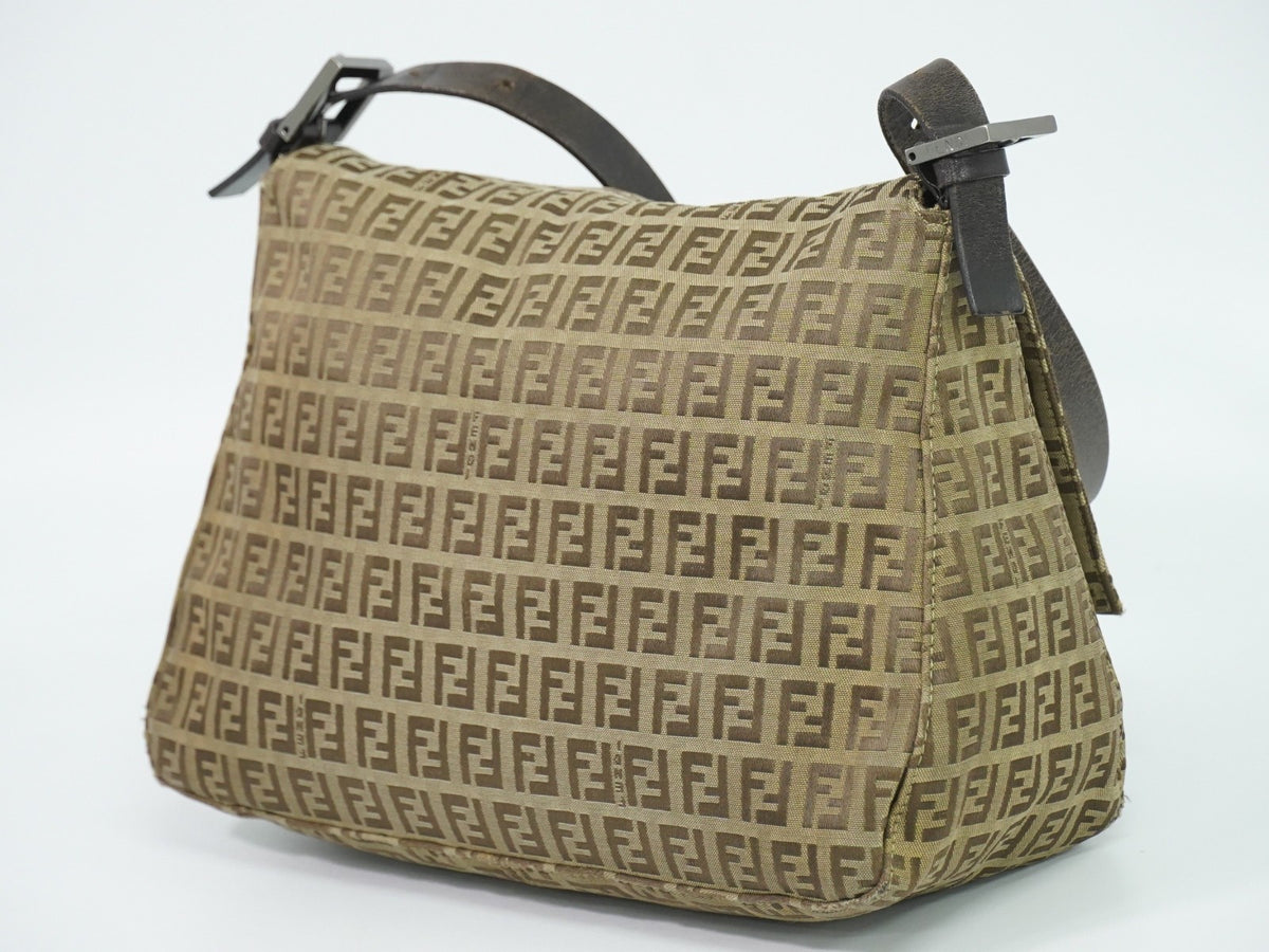 Fendi Zucchino Canvas Mamma Baguette Canvas Brown Canvas Shoulder Bag Bag (Pre-Owned)