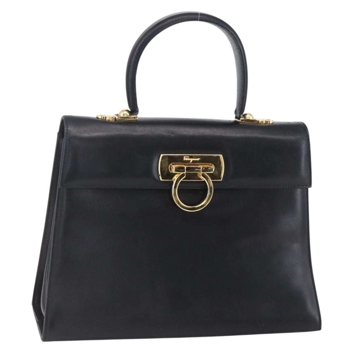 Salvatore Ferragamo Gancini Leather Black Leather Handbag (Pre-Owned)
