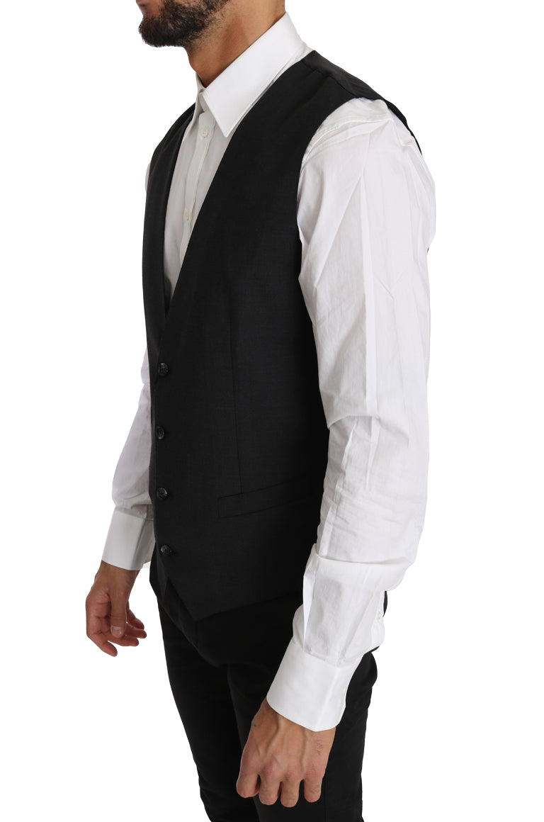 Dolce & Gabbana Gray Solid 100% Wool Waistcoat Men's Vest