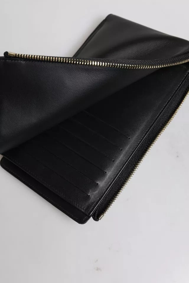 Dolce & Gabbana Black Leather Logo Plaque Neck Strap Card Coin Women's Wallet