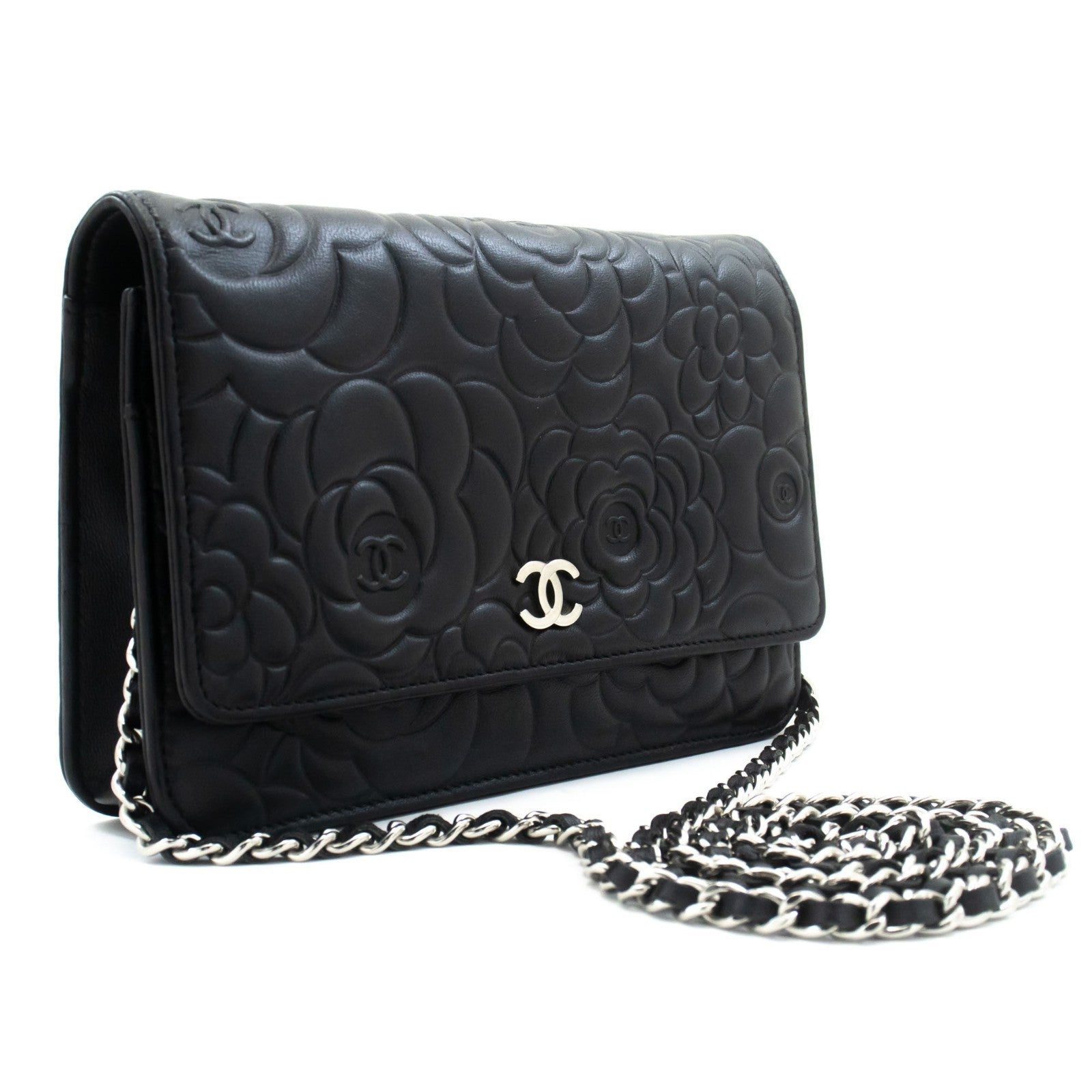 Chanel Wallet On Chain Lambskin Black Leather Shoulder Bag Bag (Pre-Owned)
