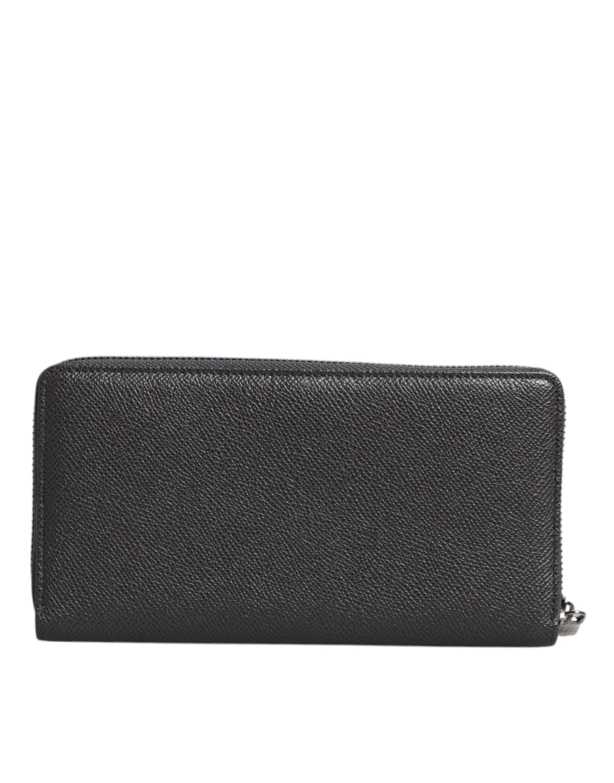 Dolce & Gabbana Dark Gray Leather DG Logo Zip Around Continental Women's Wallet