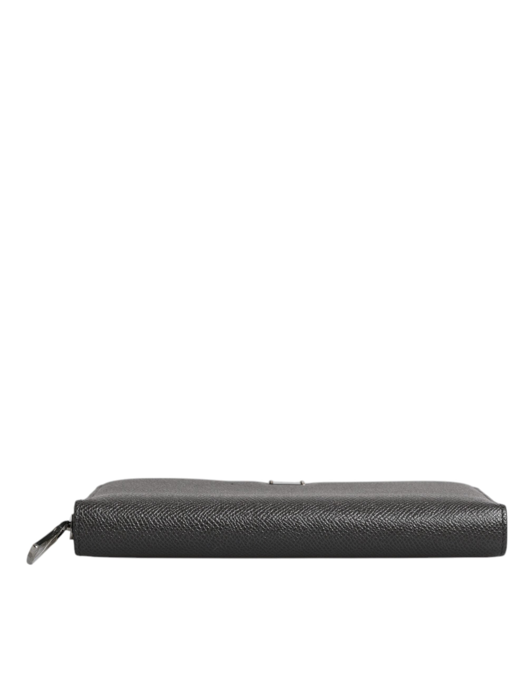 Dolce & Gabbana Dark Gray Leather DG Logo Zip Around Continental Women's Wallet