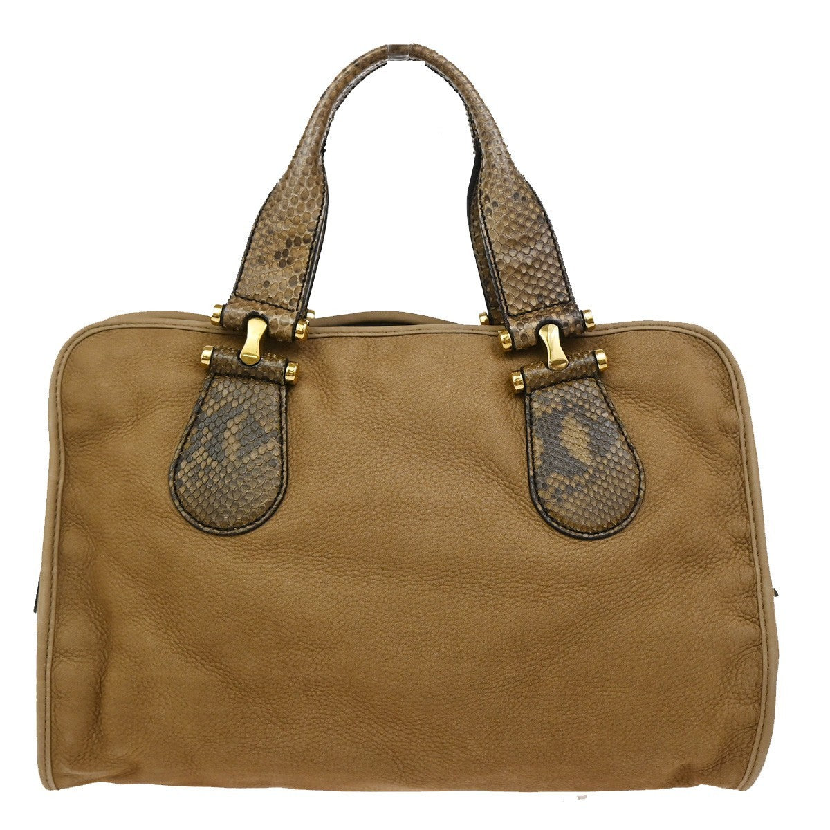 Gucci Twice Satchel Nubuck With Python Brown Suede Handbag (Pre-Owned)