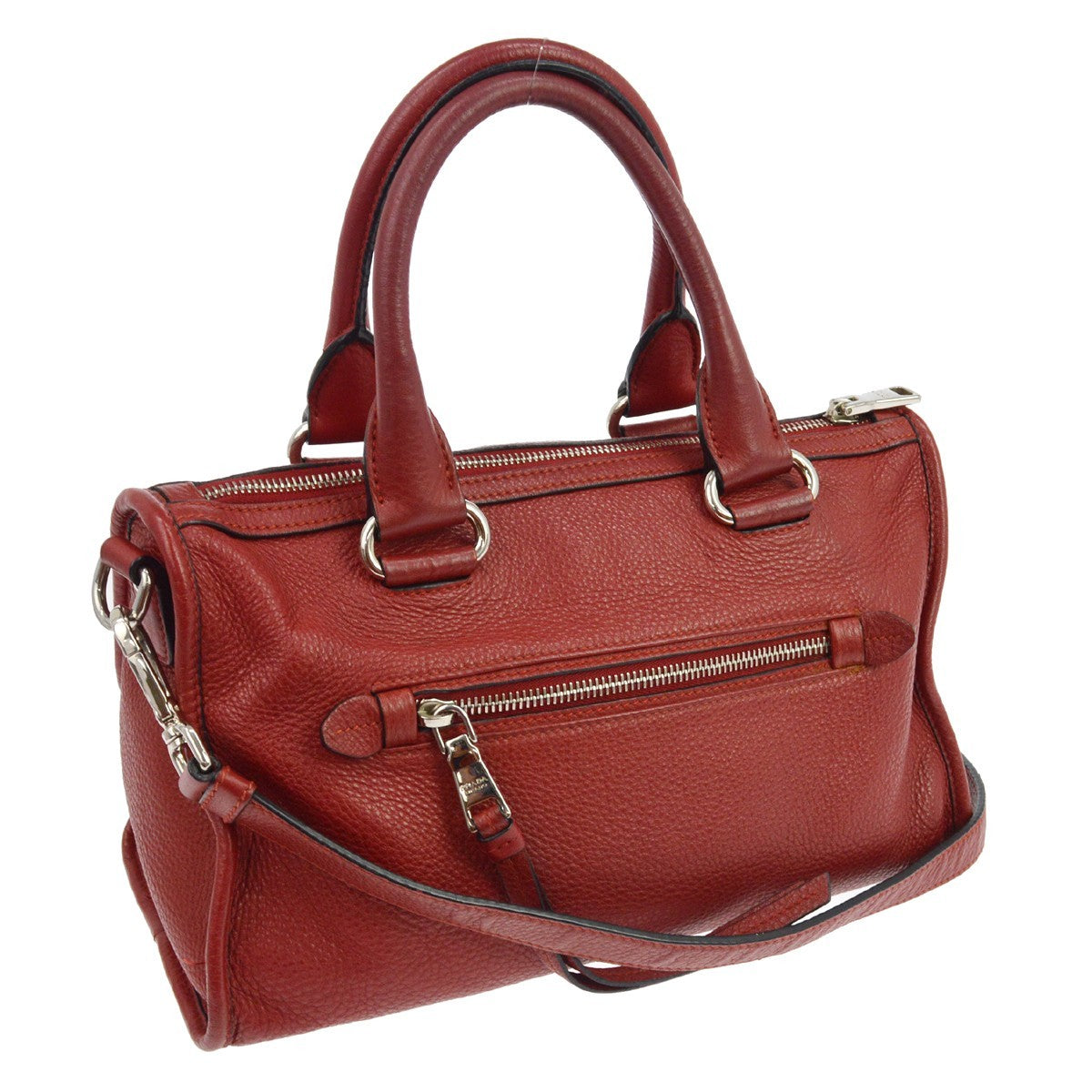 Prada Convertible Boston Vitello Daino Red Leather Handbag (Pre-Owned)