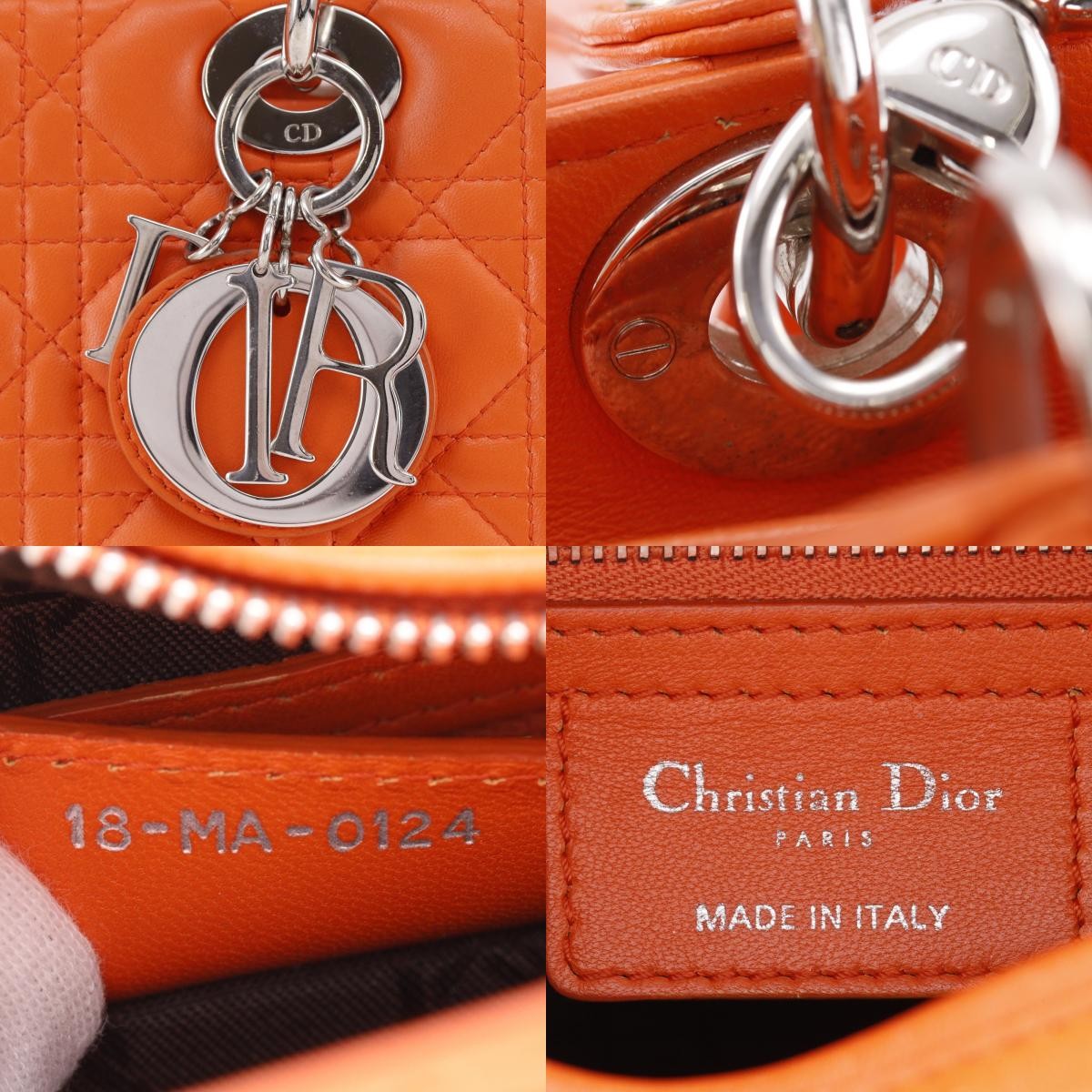 Christian Dior Lady Dior Cannage Orange Leather Handbag (Pre-Owned)