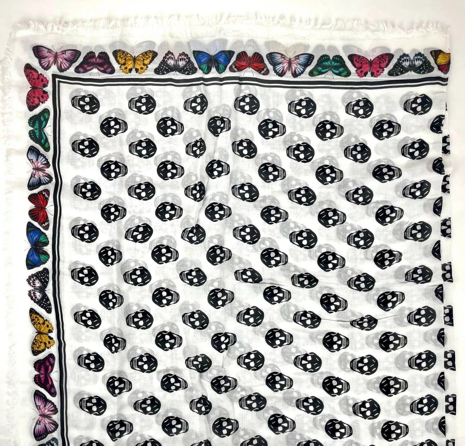 Alexander McQueen White Modal Skull Butterfly Large Scarf Shawl