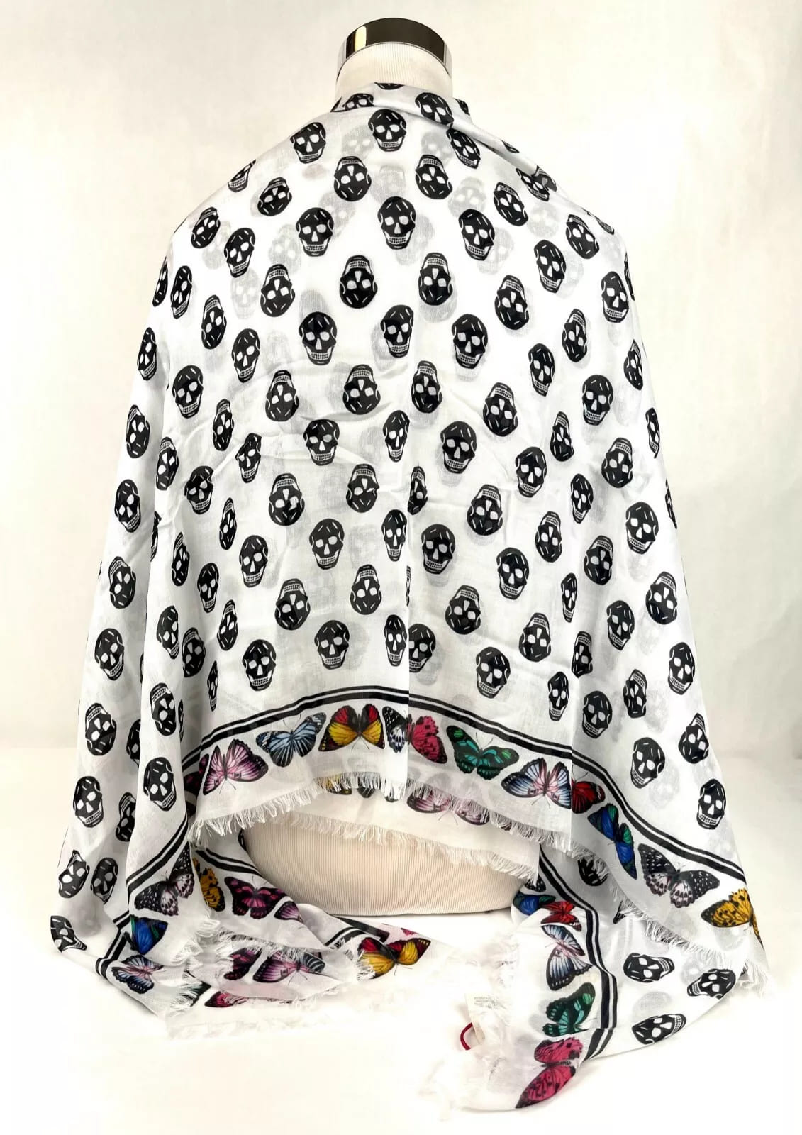 Alexander McQueen White Modal Skull Butterfly Large Scarf Shawl
