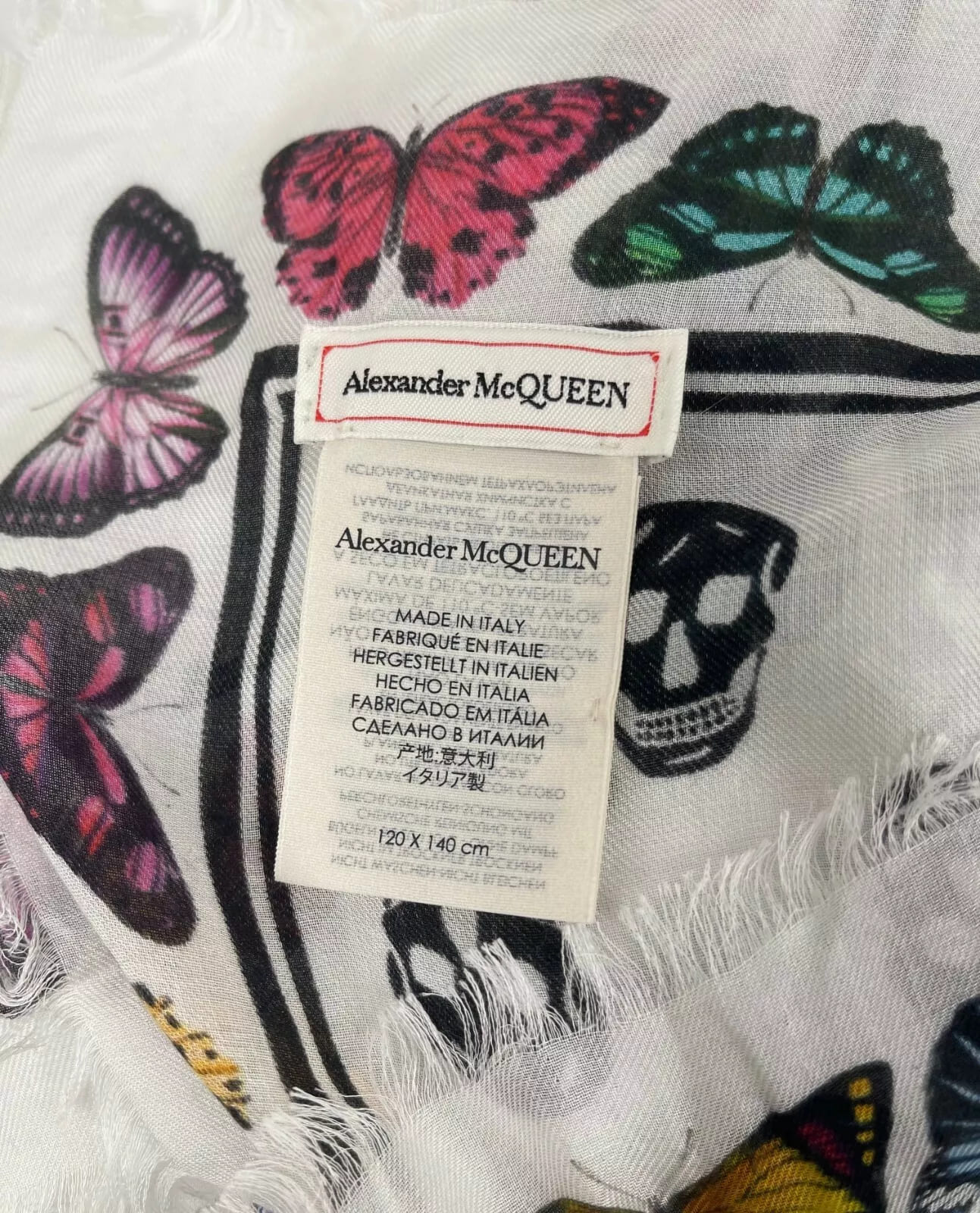 Alexander McQueen White Modal Skull Butterfly Large Scarf Shawl