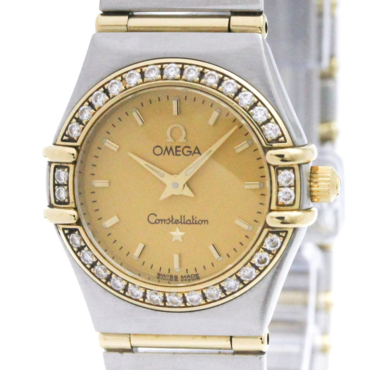 Omega Constellation Quartz Stainless Steel And Rose Gold With Diamond Bezel Watch (Pre-Owned)