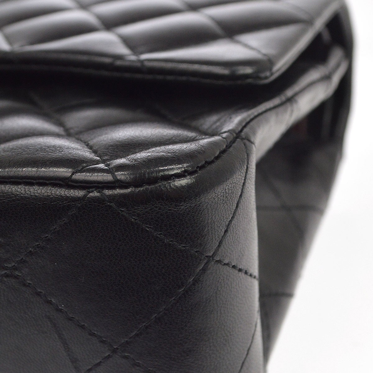Chanel Classic Timeless Double Flap Quilted Lambskin Black Leather Handbag (Pre-Owned)