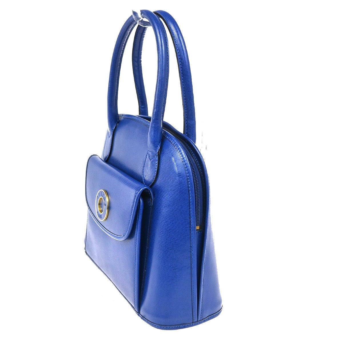 Celine Vintage Circle Logo Leather Blue Leather Handbag (Pre-Owned)