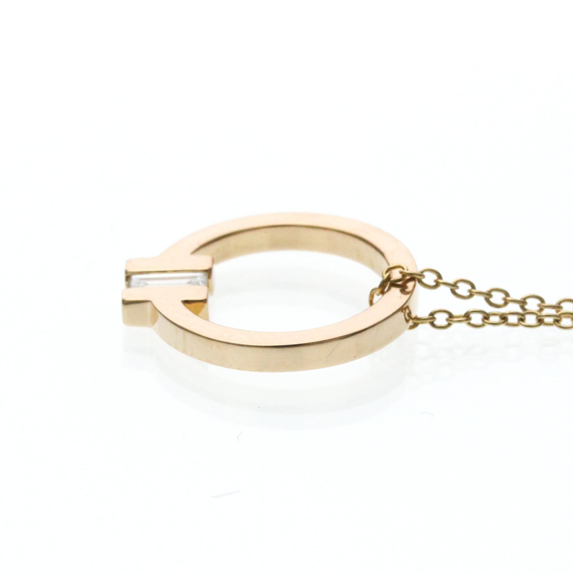 Tiffany & Co. T Circle Pendant 18K Rose Gold With Diamond Gold Pink_Gold Necklace Jewelry (Pre-Owned)