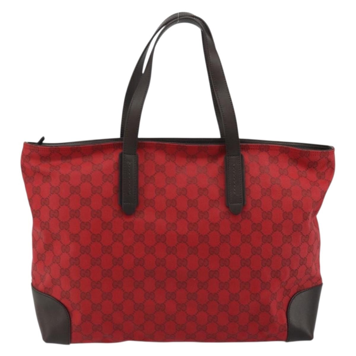 Gucci Original Zip Gg Canvas With Leather Red Canvas Tote Bag Bag (Pre-Owned)